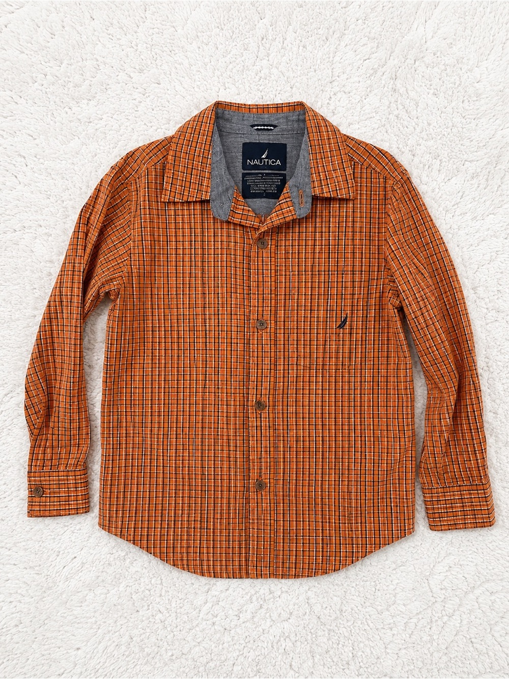 Nautica Orange Plaid Long-Sleeve Button-Up Shirt